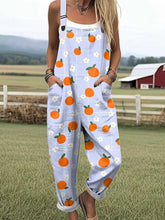 Women's Lovely Orange Pattern Art Print Casual Cotton Linen Wide Leg Jumpsuit